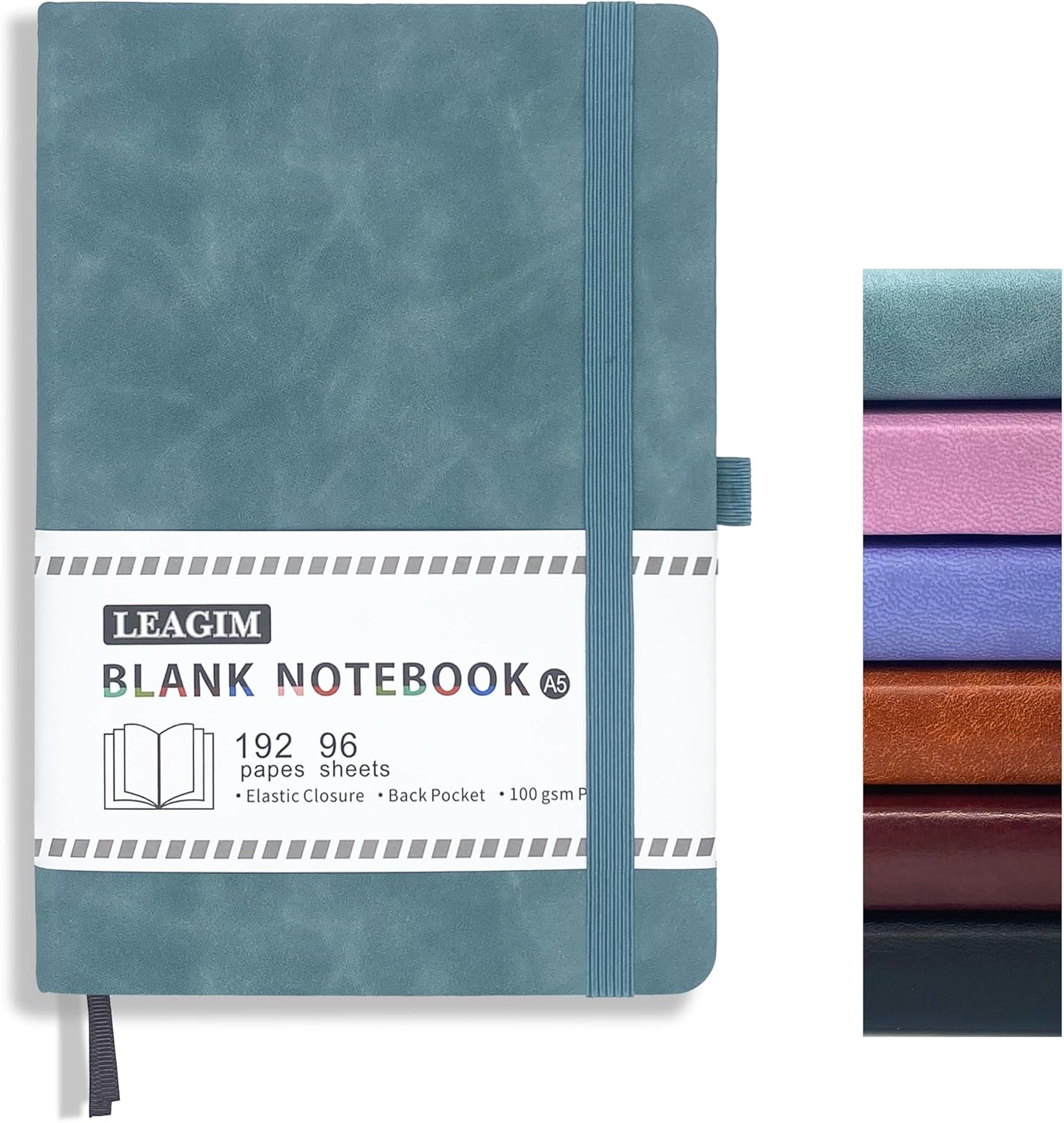 Blank Journal Notebook, A5, 192 Pages 100 GSM Thick Sketch Book for Women Men, Hardcover Leather Unlined Journaling for Work, Notebooks for Writing, 5.8 inches x 8.5 inches (Black)