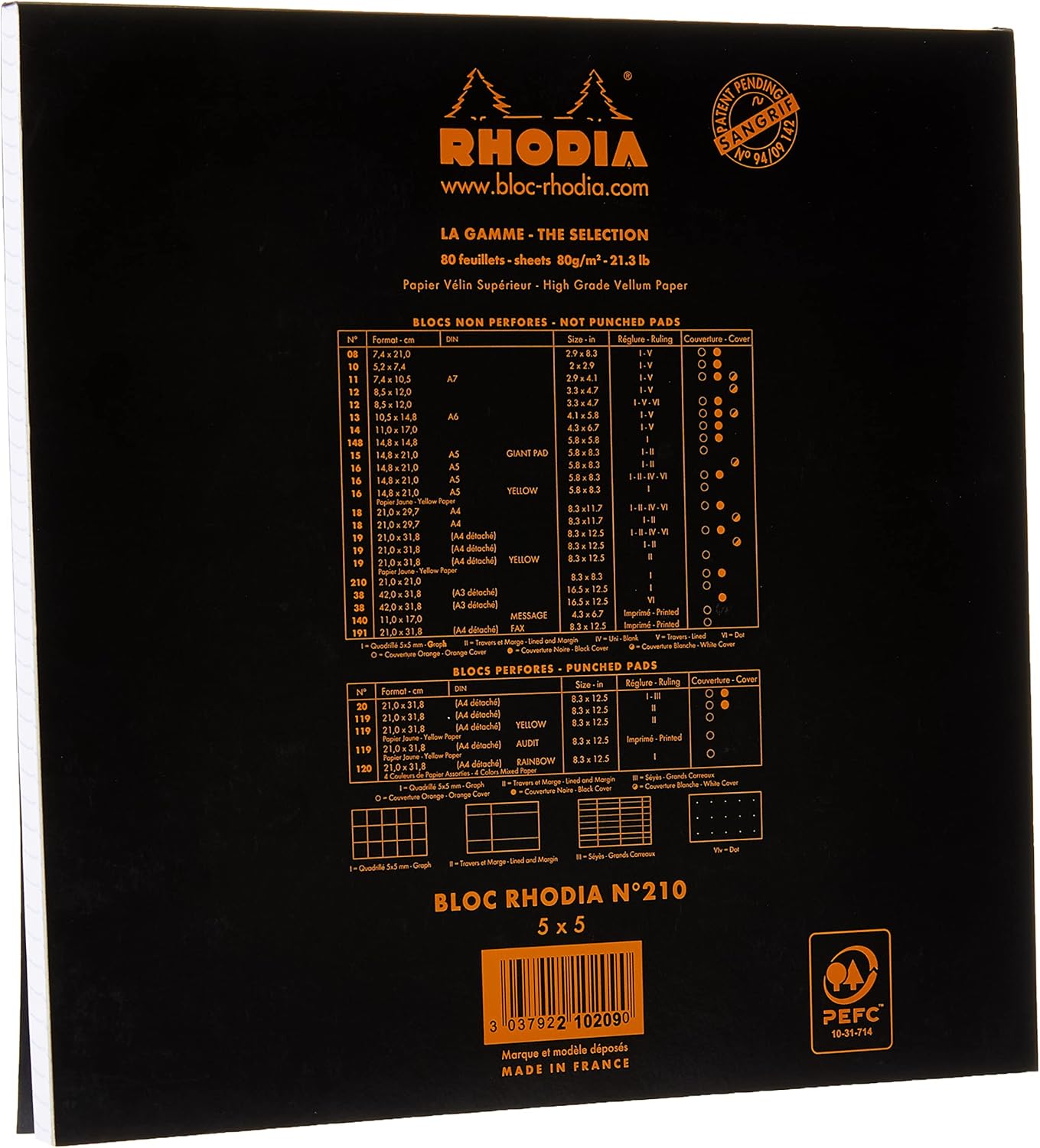 Rhodia Head Stapled Pad, No16 A5, Dot - Black