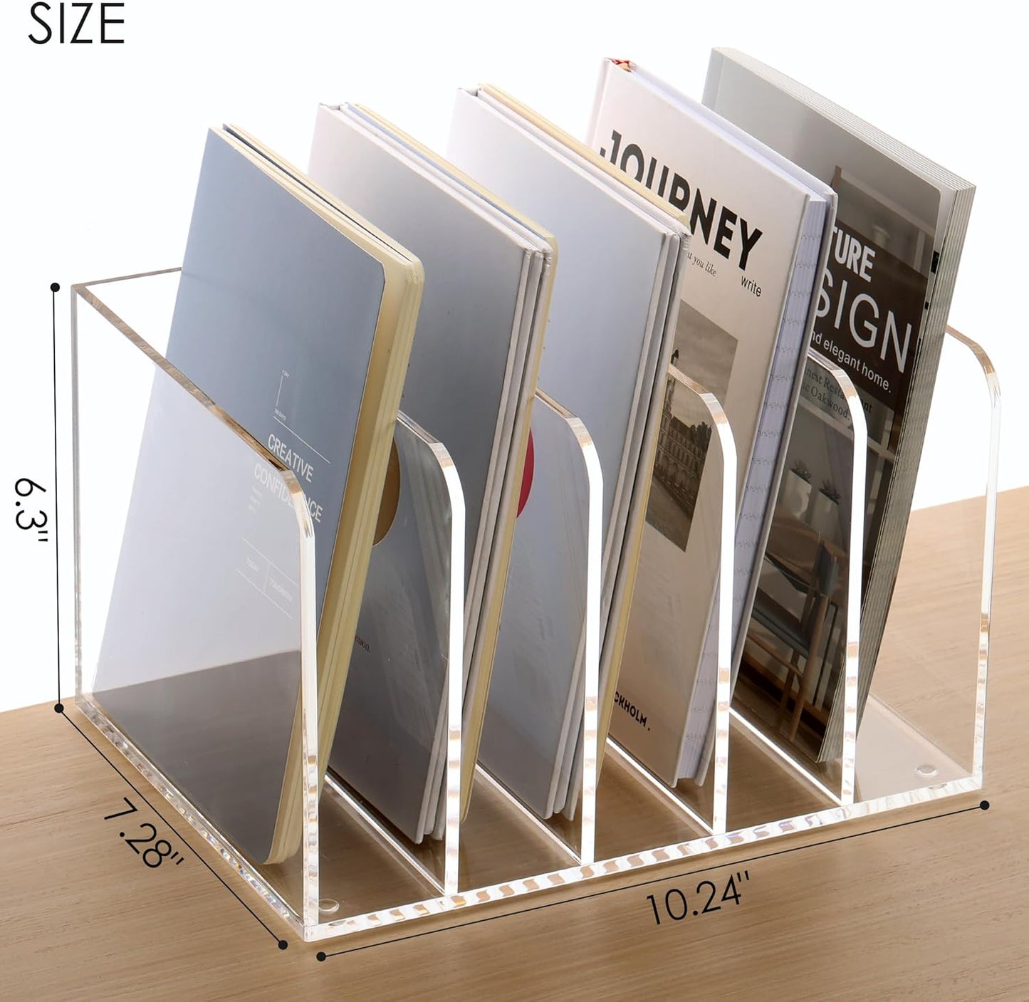 SANRUI Desk Organizer Clear Acrylic Desk Magazine File Holder with 3 Vertical Sections Magazine Rack File Organizer for Office, Home, School