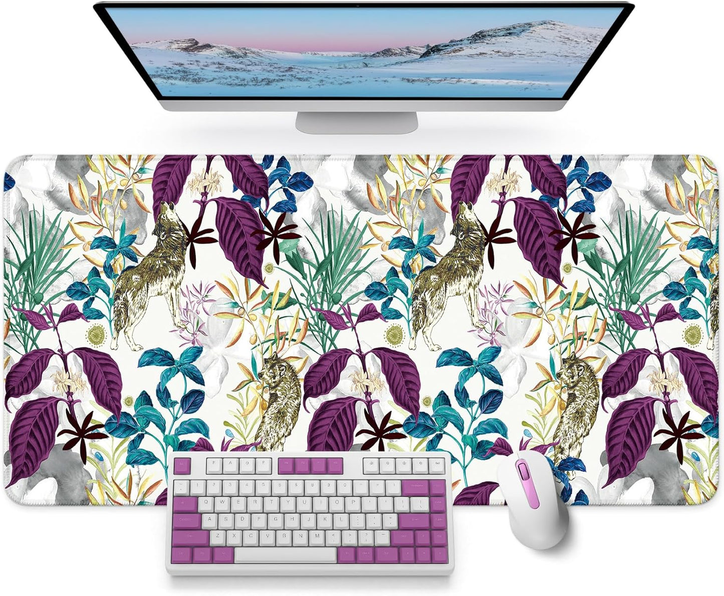 Large Mouse Pad for Desktop, Cute Desk Mat Pad Protector for Work & Gaming, Aesthetic Pretty Anti-Slip Laptop Blotter Cover for Office School Home Supplies, Wildflowers, 31.5" x 11.8"