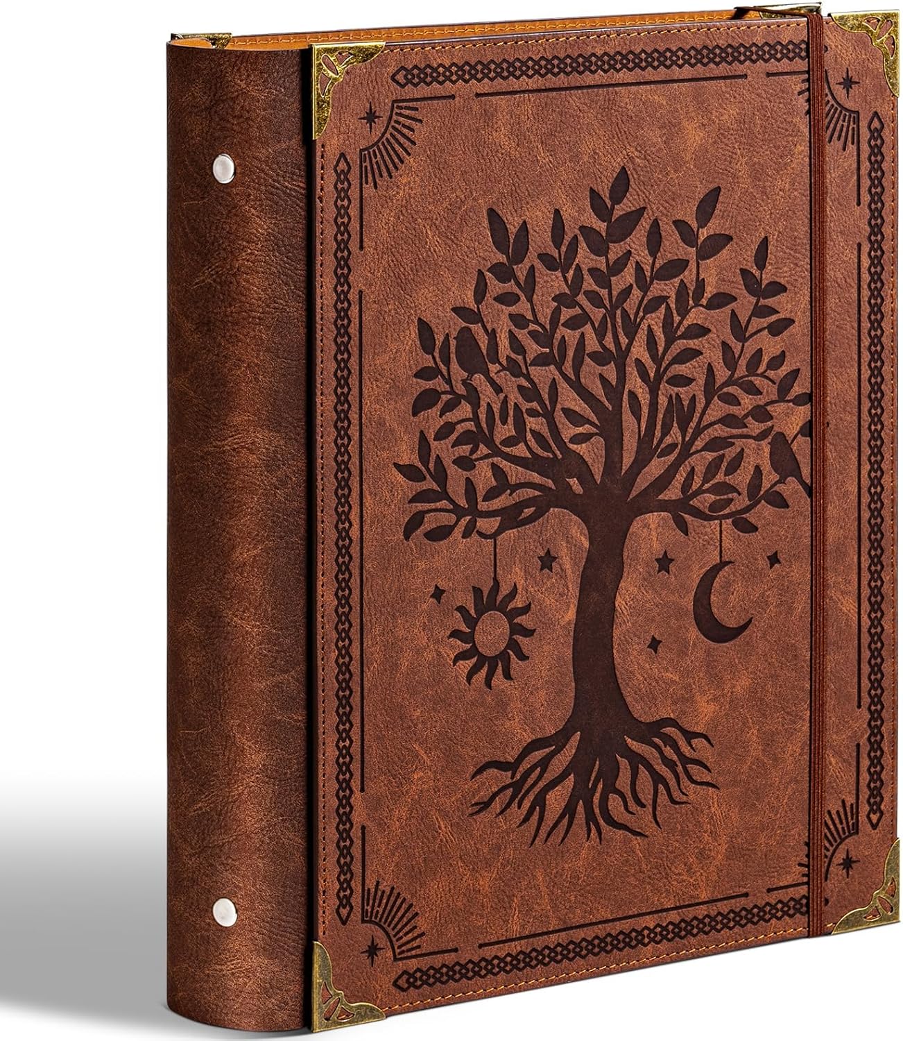 Ovesmusl Leather 3 Ring Binder Fits 8.5"x11" Letter Size Paper, 1 Inch Round Ring Binder Holds 200 Sheets, Notebook Cover Loose Leaf Organizer, Green Tree