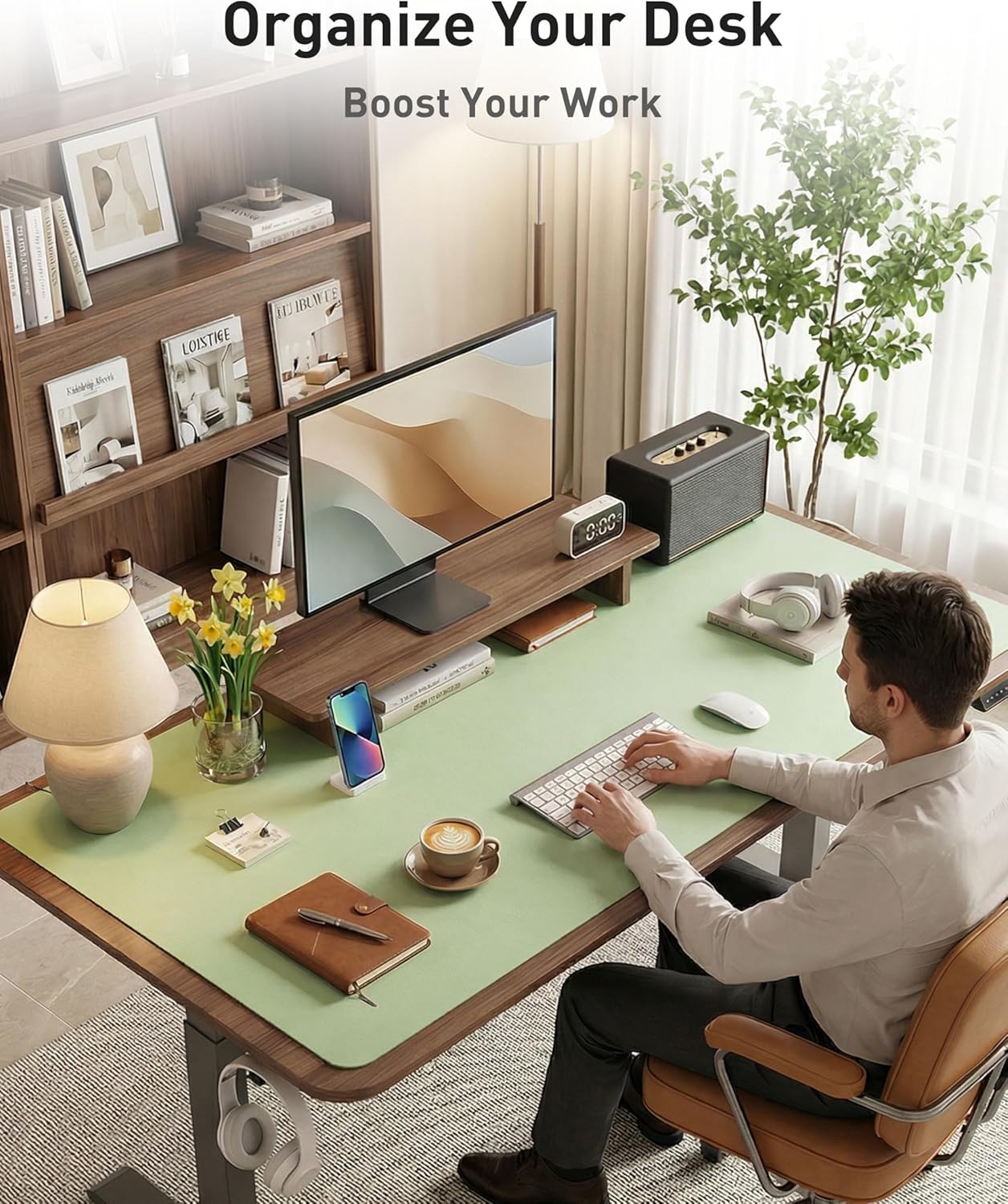 Aothia Leather Office Desk Pad Protector, Non-Slip PU Leather Desk Blotter, Waterproof Laptop Writing Mouse Pad for Office and Home, Black, 31.5" x 15.7" - Colors B