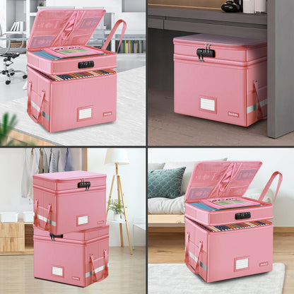 DocSafe File Box with Lock,Multi-Layer Fireproof Document Box Collapsible File Storage Organizer with Pockets/Handle,Large Portable Home Office Filing Safe for Hanging Letter/Legal Size Folders,Black