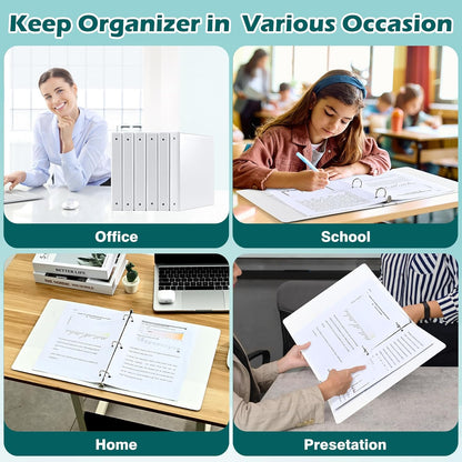 Heture 3 Ring Binder 1 Inch 12 Pack, 1" Clear View with Round Rings, PVC-Free,Holds for 200 Sheets 8.5“ x 11" US Letter Size Paper, Durable White Binders Perfect for Office,School and Home