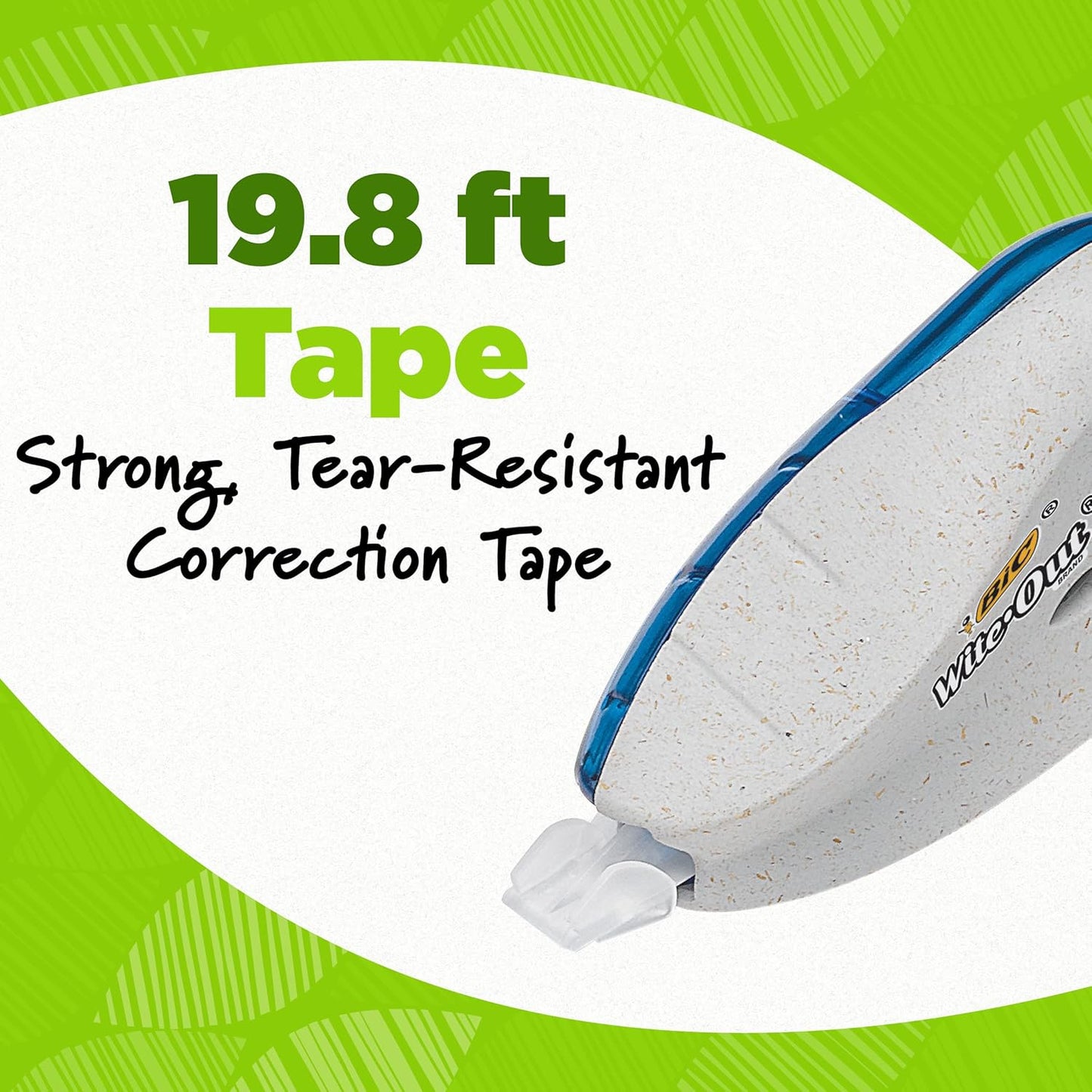 BIC Ecolutions Wite-Out Brand Correction Tape, 19.6 Feet, 2-Count Pack, Correction Tape Made from 56% Recycled Plastic Excluding Tape