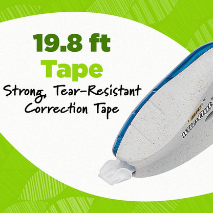 BIC Ecolutions Wite-Out Brand Correction Tape, 19.6 Feet, 2-Count Pack, Correction Tape Made from 56% Recycled Plastic Excluding Tape