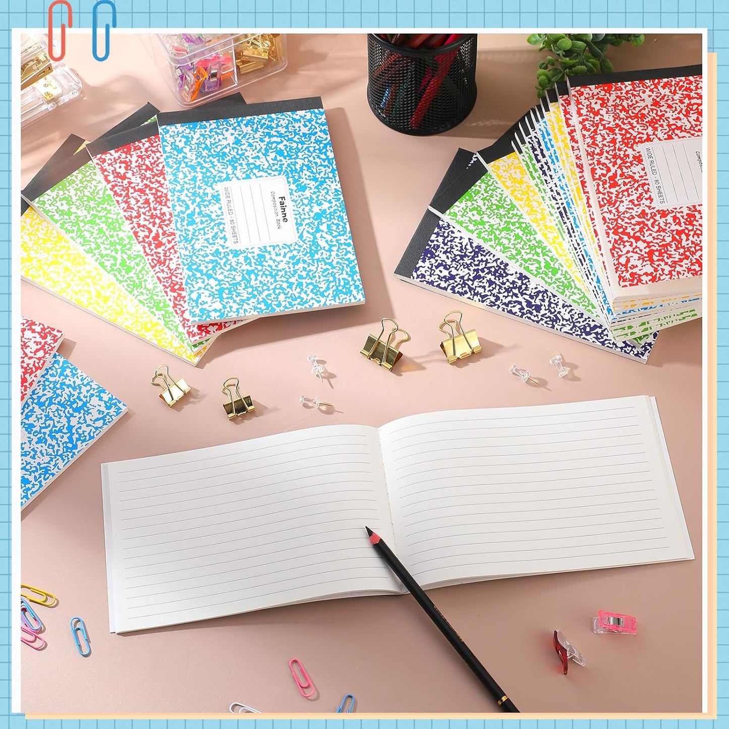 Fainne 20 Pieces Composition Notebooks 80 Pages Half Size Wide Ruled 4-7/8 x 7-1/2" Composition Books 11/32" Spacing Assorted Primary Covers Bulk(Green,Snowflake)