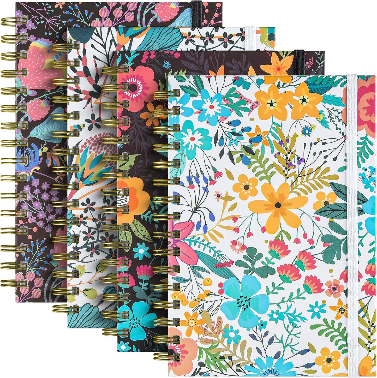 Spiral Notebook, 4 Pack A5 Lined Journal for Women, Hardcover Spiral Journal with 2 Pockets, College Ruled Notebooks, Cute Notebook for Office, School Supplies, Gifts (160 Pages, 6.3" x 8.46")