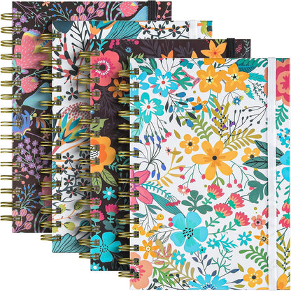 Spiral Notebook, 4 Pack A5 Lined Journal for Women, Hardcover Spiral Journal with 2 Pockets, College Ruled Notebooks, Cute Notebook for Office, School Supplies, Gifts (160 Pages, 6.3" x 8.46")
