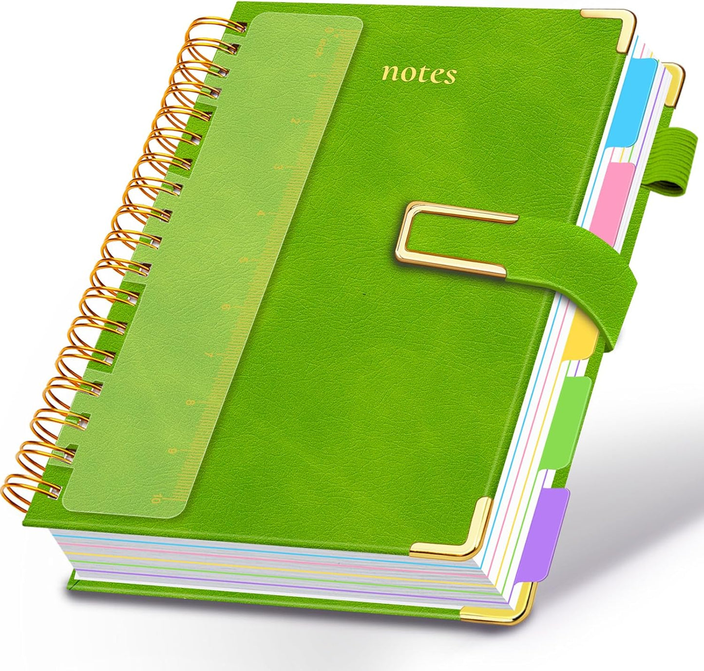 Hardcover Spiral Notebook College Ruled, 8"x10" Leather Journal Notebook with Magnetic Closure, 300 Pages 5 Subject Notebook with Dividers Tabs Journal for Women Men, Work, School(Rose Red)