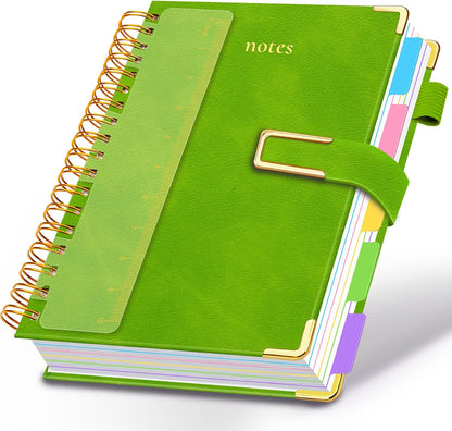 Hardcover Spiral Notebook College Ruled, 8"x10" Leather Journal Notebook with Magnetic Closure, 300 Pages 5 Subject Notebook with Dividers Tabs Journal for Women Men, Work, School(Rose Red)