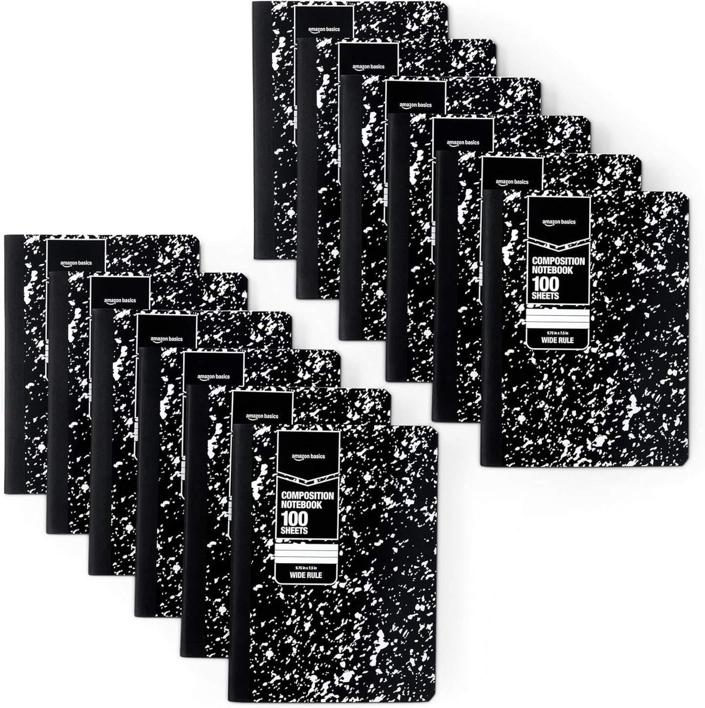 Amazon Basics Composition Notebook, College Ruled, 100 Sheets, 9.75" x 7.5", Assorted Marble Colors, 12-Pack
