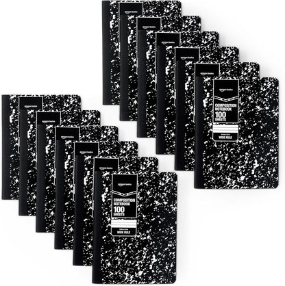 Amazon Basics Composition Notebook, College Ruled, 100 Sheets, 9.75" x 7.5", Assorted Marble Colors, 12-Pack