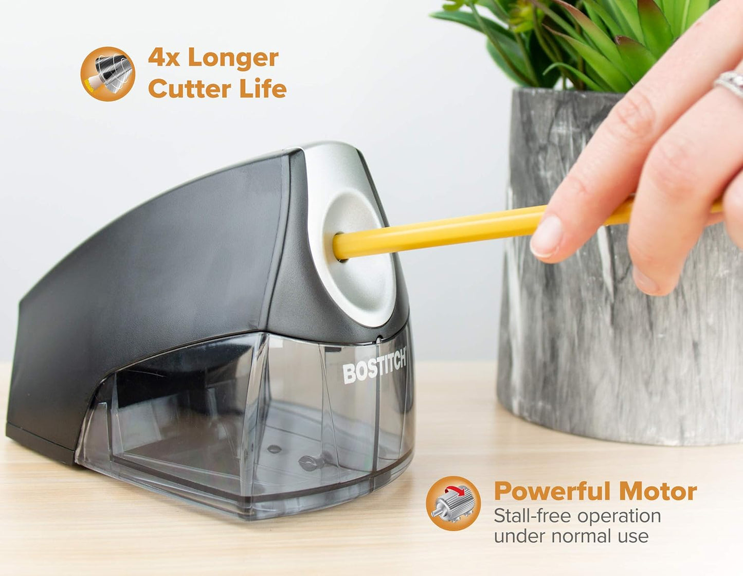 Bostitch Office Electric Pencil Sharpener for Classroom & Desk Use, Heavy-Duty Stall-Free Motor, High-Capacity Shavings Tray, Black