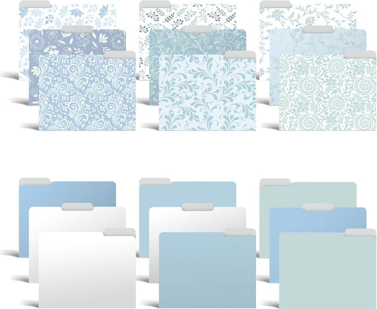 Better Office Products Decorative File Folders, 18 Pack, 9 Floral & Paisley Designs + 9 Matching Solid Colors, Heavyweight, Letter Size (9.5" x 11.5") with 1/3 Cut Tab, Laminated, Fashion Folders