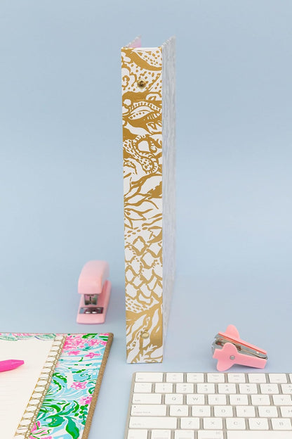 Lilly Pulitzer Cute 3-Ring Binder with Pockets and 3 Tab Dividers, Thin Aesthetic Binder (0.75" Metal Rings), Leaf it Wild
