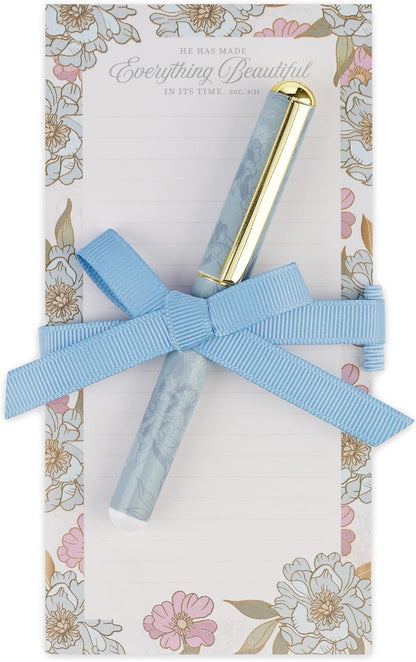 Christian Art Gifts Compact Magnetic Notepad & Medium Ballpoint Pen Set: Trust in the Lord Inspirational Scripture, Shopping Lists, Memos, Reminders, 70 Lined Easy Tear-off Sheets, Purple/Teal Floral