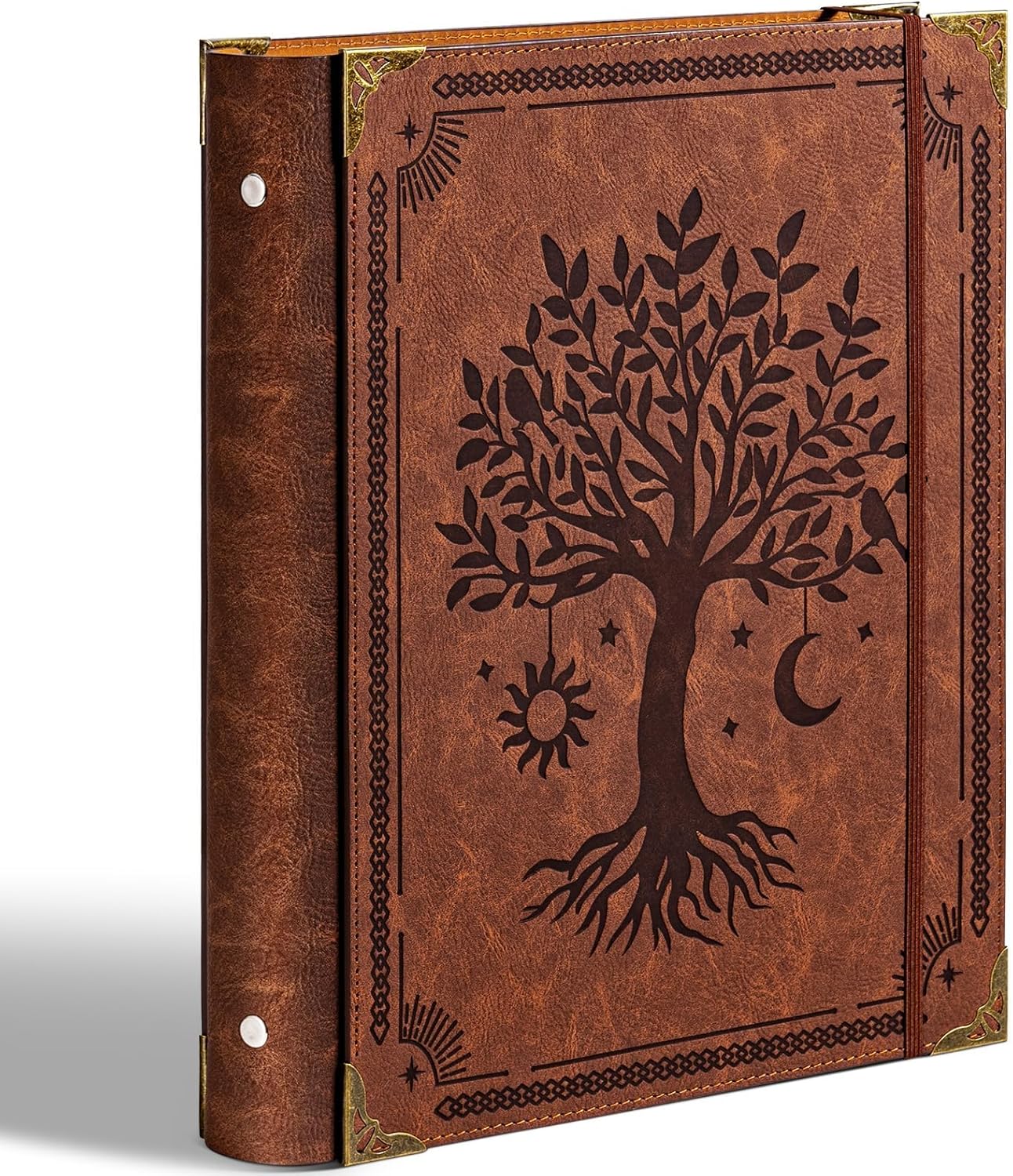 Ovesmusl Leather 3 Ring Binder Fits 8.5"x11" Letter Size Paper, 1 Inch Round Ring Binder Holds 200 Sheets, Notebook Cover Loose Leaf Organizer, Green Tree