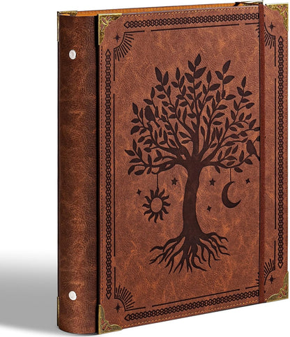 Ovesmusl Leather 3 Ring Binder Fits 8.5"x11" Letter Size Paper, 1 Inch Round Ring Binder Holds 200 Sheets, Notebook Cover Loose Leaf Organizer, Green Tree