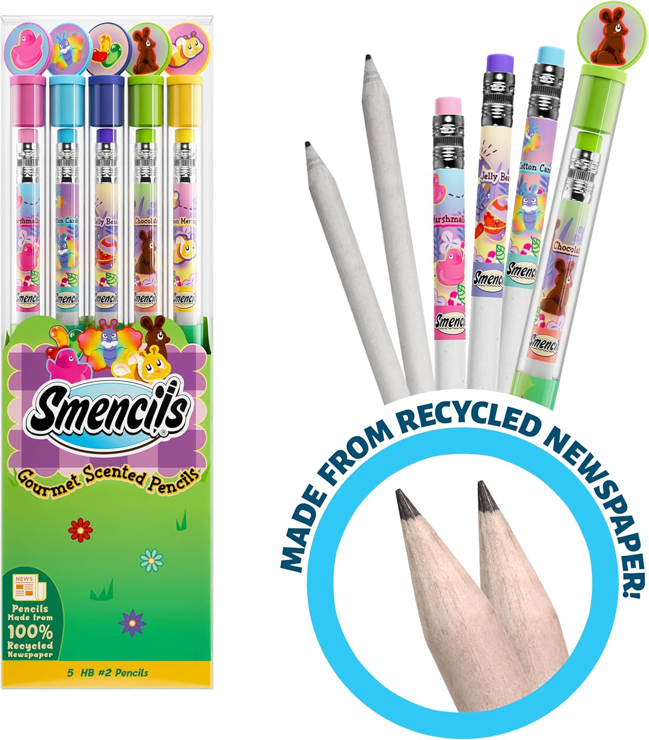 Spring Smencils - HB #2 Scented Pencils, 5 Count, Gifts for Kids, School Supplies, Classroom Rewards, Easter basket stuffers