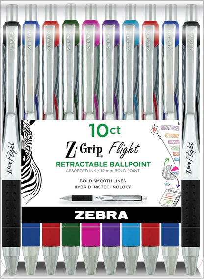 Zebra Pen Z-Grip Flight Retractable Ballpoint Pen, Bold Point 1.2mm, Blue Ink, School Supplies, Teacher Supplies, and Office Supplies, Smooth Writing, Quick-Drying, 12-Pack (21920)