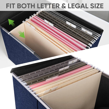 BALEINE File Organizer Box with Lid, Collapsible File Folder Organizer with Plastic Slide, Hanging File Folder Box for Office Document Storage (1 Pack, Black)