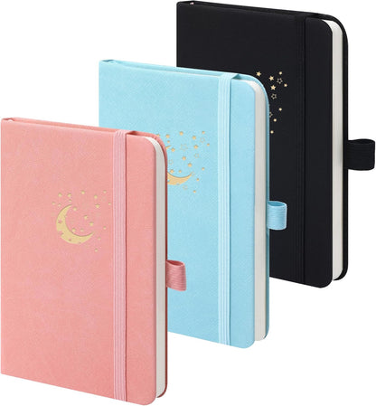 BOBO RABBIT 3 Pack Pocket Small Notebooks Total 600 Pages A6 Moon Star Aesthetic Mini Compact Journal Notebook For Note Taking Journaling Hardcover Leather College Ruled Lined Note Pads for Women Men Travel Office School