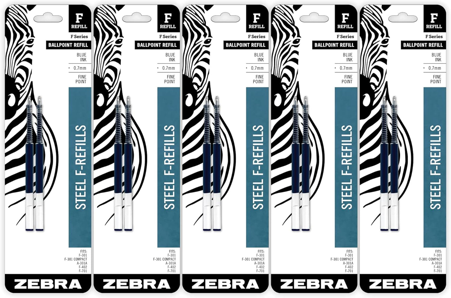 Zebra Pen Steel, F-Refill Ballpoint Ink Refills, 0.7mm Fine Point, Black Ink, Fits Zebra F-301, F-402, and F-701 Ballpoint Pens, Smooth Writing Performance, 2-Pack (85512)