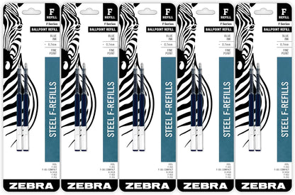 Zebra Pen Steel, F-Refill Ballpoint Ink Refills, 0.7mm Fine Point, Black Ink, Fits Zebra F-301, F-402, and F-701 Ballpoint Pens, Smooth Writing Performance, 2-Pack (85512)