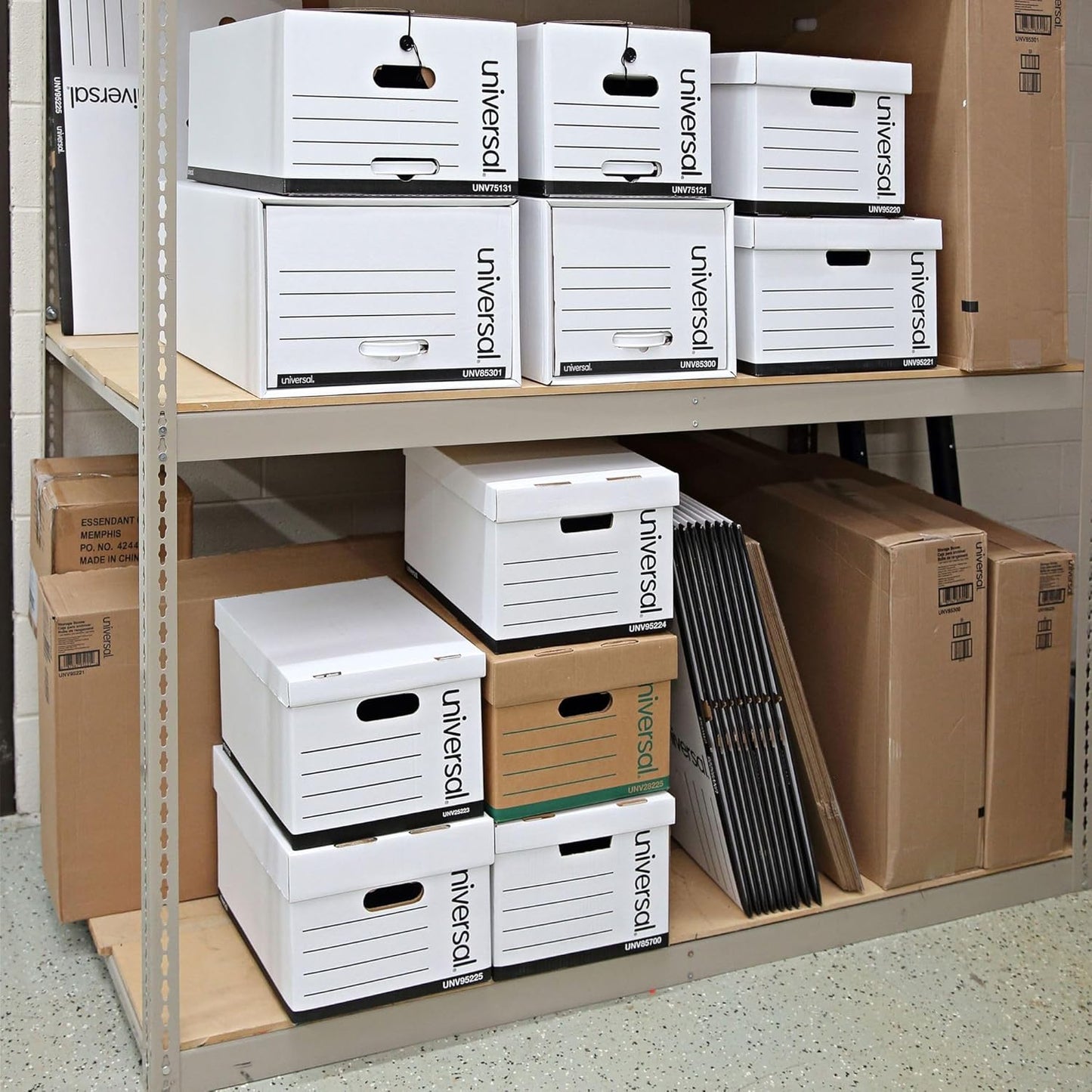 Universal Basic-Duty Economy Record Storage Boxes, 10 Pack, Letter/Legal Files, 12" x 15" x 10", White,