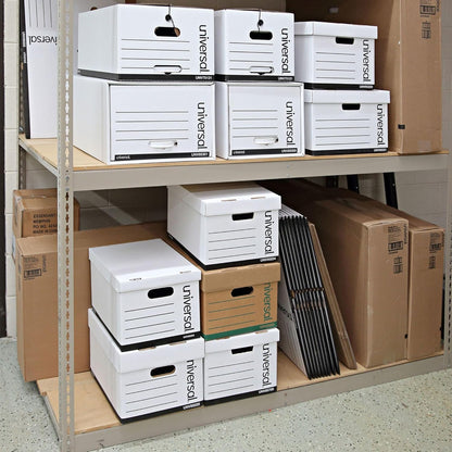 Universal Basic-Duty Economy Record Storage Boxes, 10 Pack, Letter/Legal Files, 12" x 15" x 10", White,