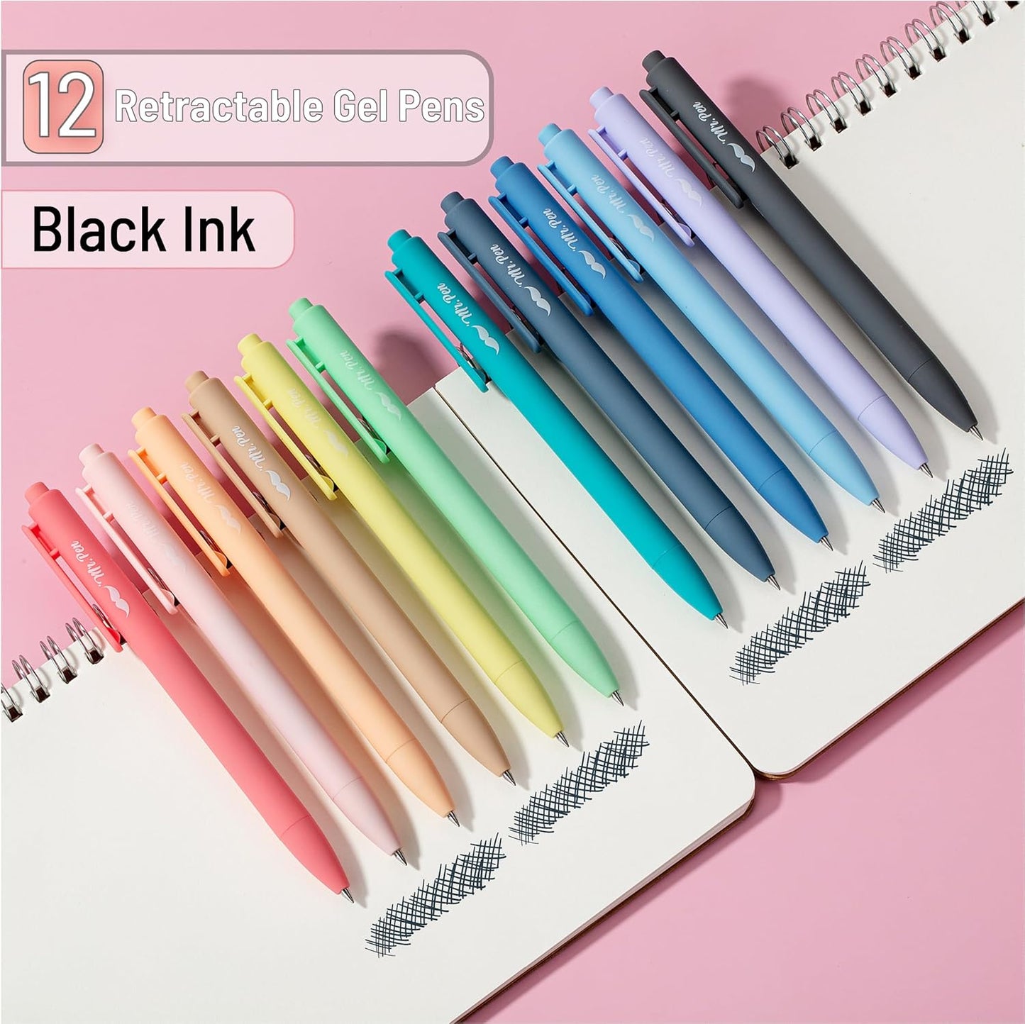 Mr. Pen- Retractable Gel Pens, 12 Pack, Colorful Ink, Fine Point 0.7mm, Fast Dry, Smooth Writing, Cute Pens for Drawing, Writing Planner and School Supplies