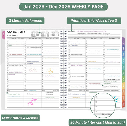 2026 Appointment Book, 30 Minutes-Hourly, Weekly ＆ Monthly Calendar Planner 2026, Jan 2026 - Dec 2026, 8.5'' x 11'', 2026 Daily Planner with Tabs ＆Pocket, Flexible Cover, Great for Office, Home, School
