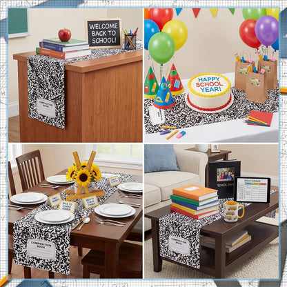 Breling 4 Pcs Preschool Graduation Decorations Table Runner Kindergarten Graduation Tablecloth Composition Pencil Crayon Ruler Notebook Table Runner for School Dining Room Classroom Party Decoration