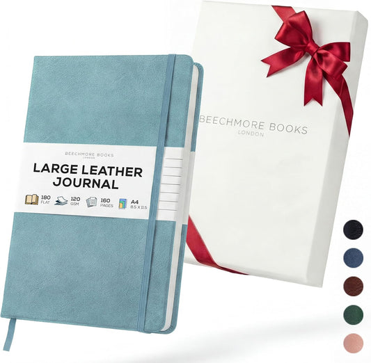 BEECHMORE BOOKS Large Lined Journal Notebook, 8.5" x 11.5" (A4) Hardcover Vegan Leather Executive Diary for Work, Thick 120gsm Paper, Lay-Flat Binding, Gift Box