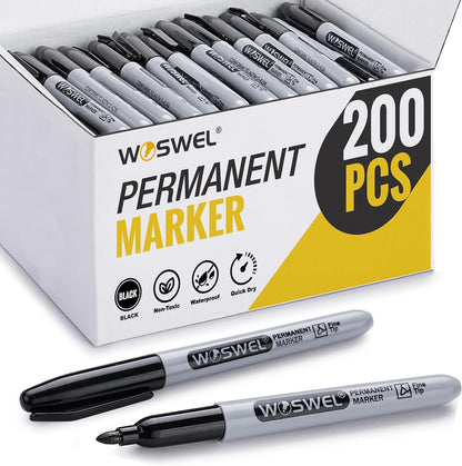 WOSWEL Permanent Markers Bulk, 50 Pack, Black Permanent Marker Pens, Fine Tip, Waterproof, Quick Drying, Smooth Writing, Used on Glass Metal Stone Paper Most Surfaces, Office School Supplies