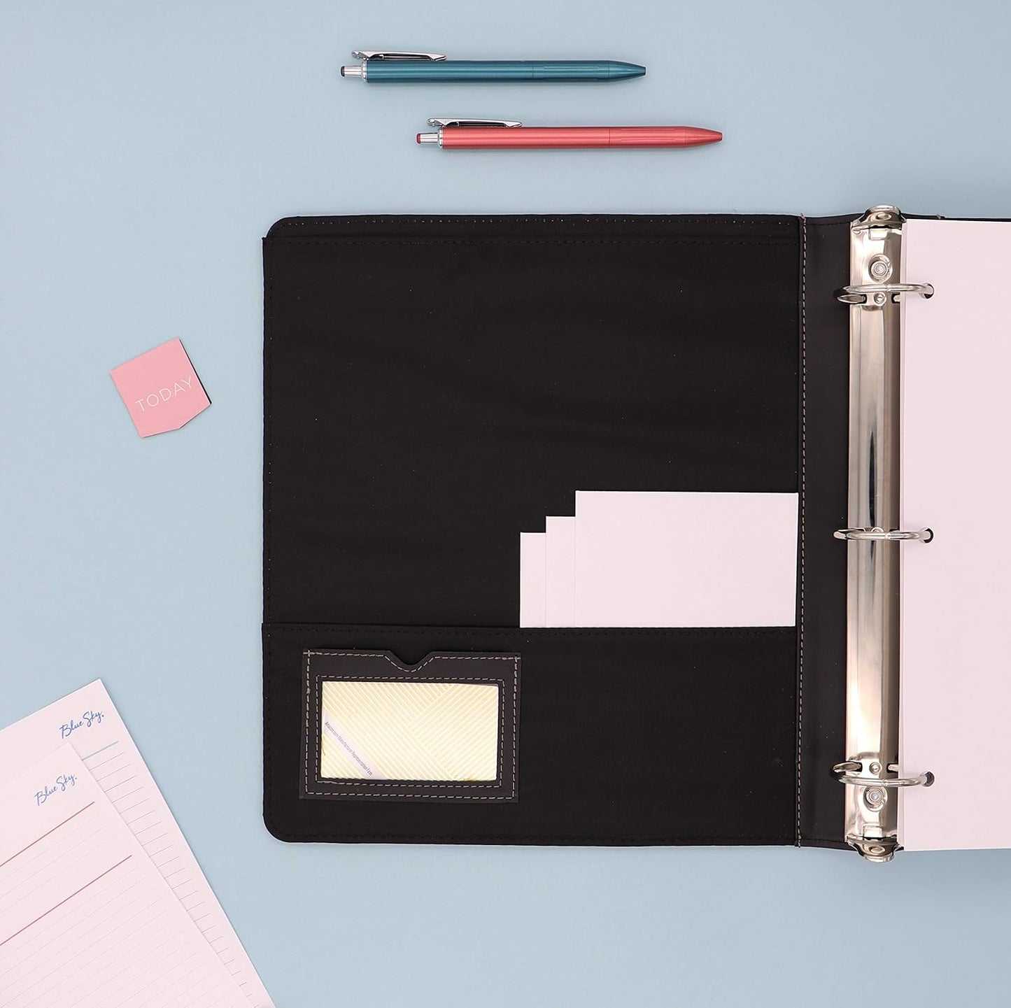 Blue Sky ProView Legacy Black 3 Ring Binder, Letter Size, 1", Textured Faux Leather Cover, Built-in Pockets, Holds 175 Sheets, 6-Pack (10504-C)