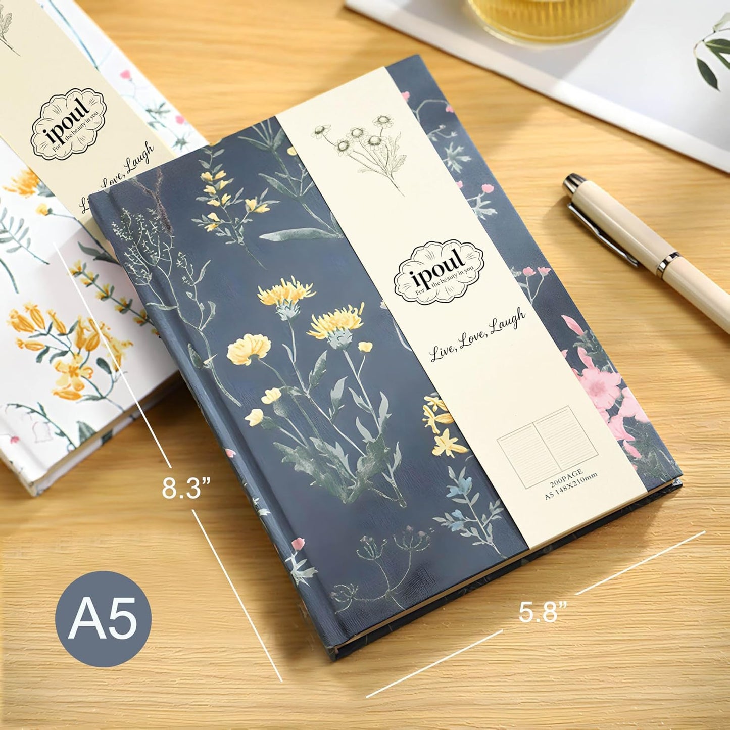 ipoul Flower Notebook, A5, 6x8, Hardcover, Lay Flat, Lined Paper, Journal for Women, Writing Notebook, Pretty, Hibiscus, Pink, Birthday Gifts for Women, Wedding Shower Gifts, Mothers Day Gift