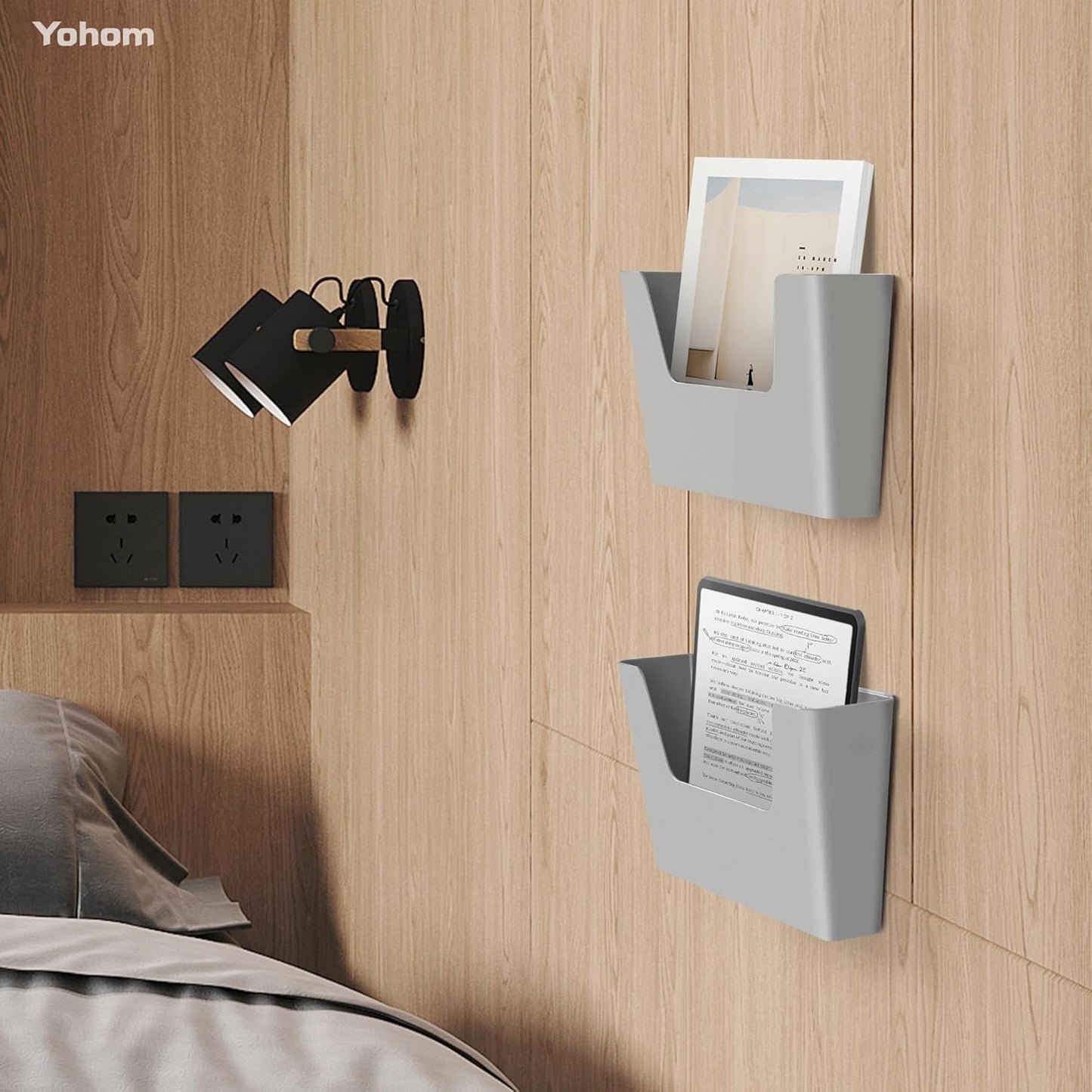 YOHOM No Drilling File Holder Wall Mails Magazines Organizer Adhesive Door Mount, Single Pocket(WHITE, 1 PCS)