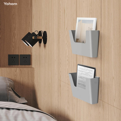 YOHOM No Drilling File Holder Wall Mails Magazines Organizer Adhesive Door Mount, Single Pocket(WHITE, 1 PCS)