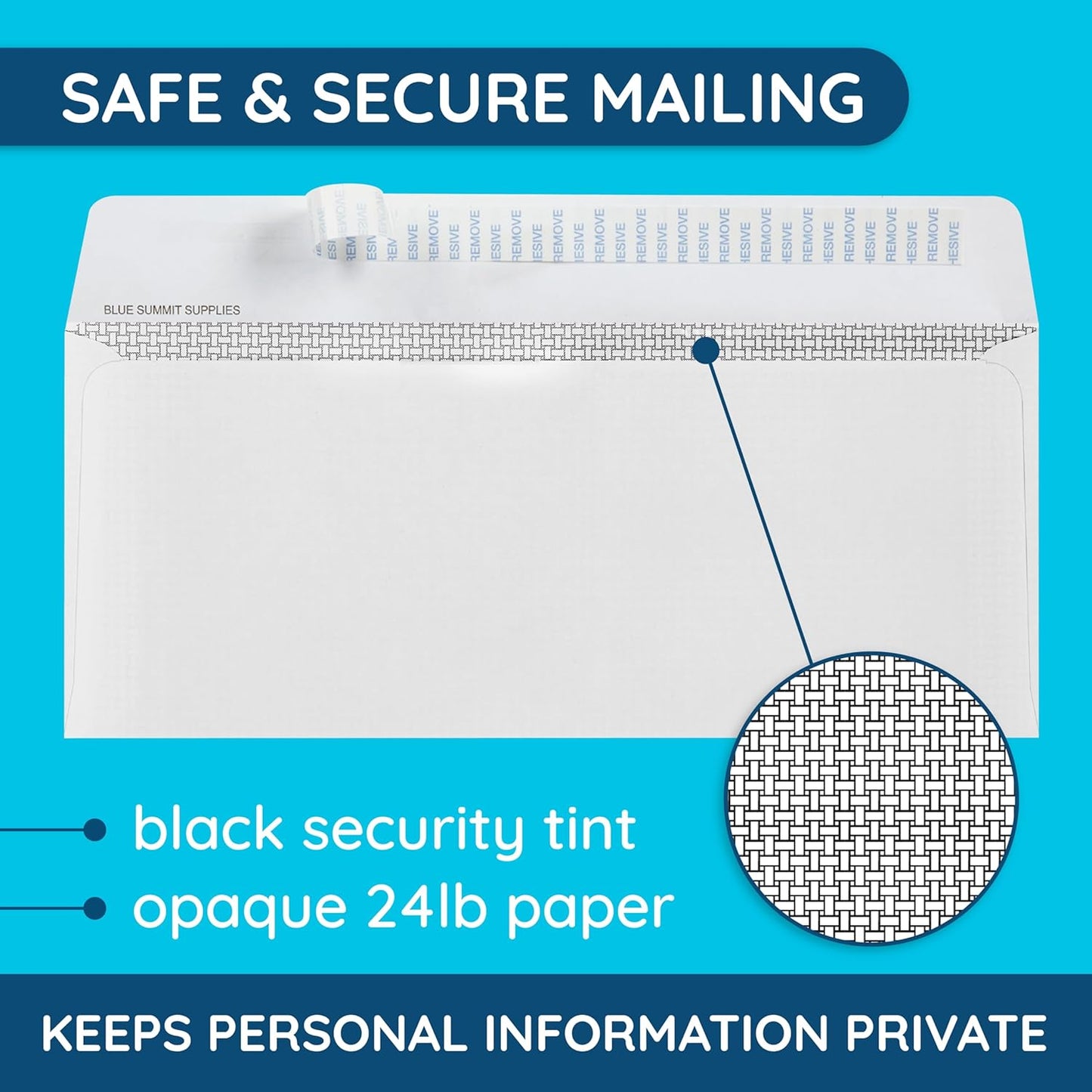 500#10 Windowless Security Envelopes Self Seal, Peel and Seal, Security Tinted, Printer Friendly Design for Business, Dimensions - 4-1/8 Inch x 9 ½ Inch - Envelopes Letter Size for Mailing