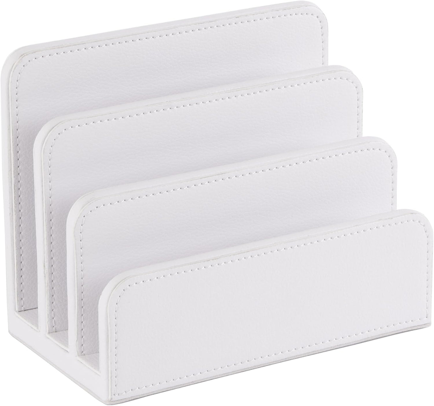 OSCO Black Faux Leather Letter Holder | Mail Sorter | Post Rack | Envelope Organiser | Document Stand | Desk File Storage | Display Slots | H14 x W17.5 D10 cm |