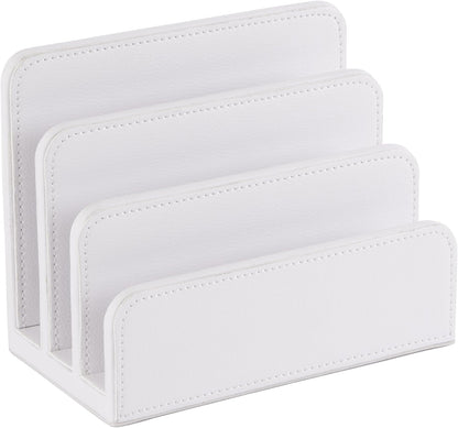 OSCO Black Faux Leather Letter Holder | Mail Sorter | Post Rack | Envelope Organiser | Document Stand | Desk File Storage | Display Slots | H14 x W17.5 D10 cm |