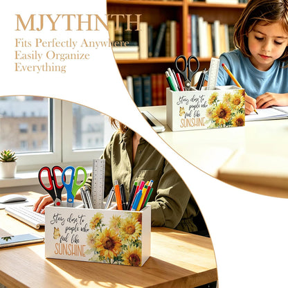 Don't Overthink It Inspirational Pencil Pen Holder for Desk, Pink Positive Affirmations Wooden Box Sign Pen Holder Organizer for Home Office School Desk Accessories