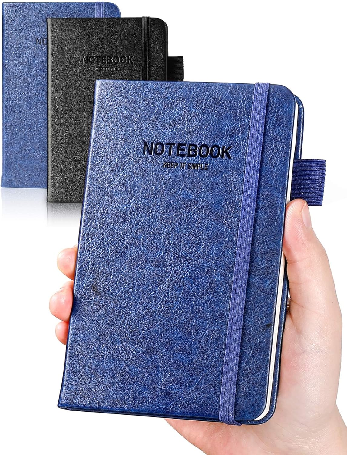 AISBUGUR Pocket Notebook Small Notebook 2-Pack, 3.7" x 5.7" Pocket Notebooks Hardcover with Thick Lined Paper, Inner Pockets, Cover Letter Embossing Design Mini Journal Notepad Black+Brown