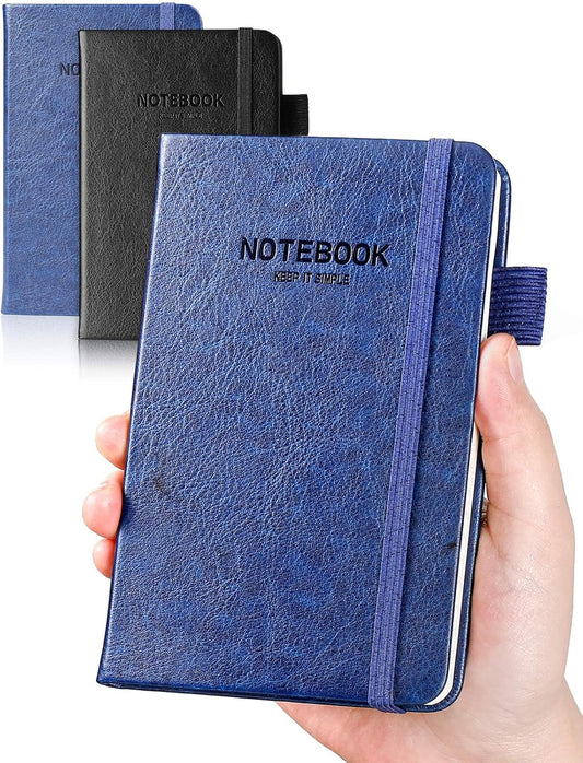AISBUGUR Pocket Notebook Small Notebook 2-Pack, 3.7" x 5.7" Pocket Notebooks Hardcover with Thick Lined Paper, Inner Pockets, Cover Letter Embossing Design Mini Journal Notepad Black+Brown