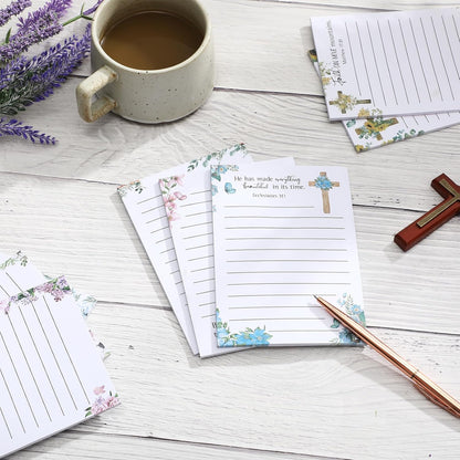 Gersoniel 8 Pack Christian Sticky Notes Gifts for Mothers Day Bulk for Church Small Scripture Inspirational Memo Pads Floral Adhesive Religious Bible Verse Quotes Notepads, 4 x 5.5 Inch(Simple Style)