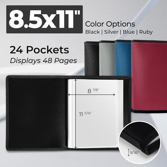 Dunwell Art Portfolio 8.5x11 Folder (Silver), Mounting Paper, Portfolio Binder for Artwork and 8.5 x 11 Documents Art Folder, 24 Pockets Display 48 Pages, Acid-Free Poly Presentation Book