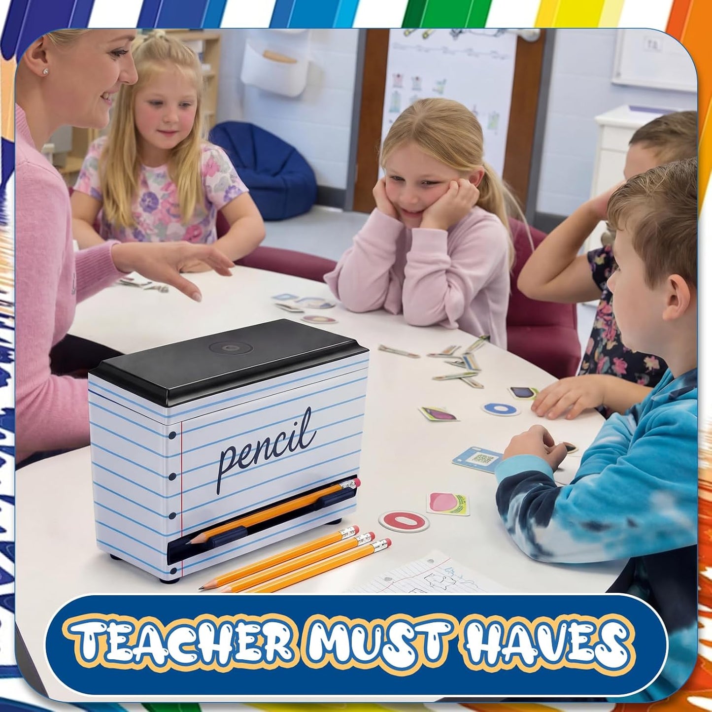 Briwooody Composition Pencil Dispenser for Classroom Back to School Teacher Must Have Black White Composition Notebook Classroom Decor Pencil Dispenser with Lid Teacher Gift for Pre K to Middle School