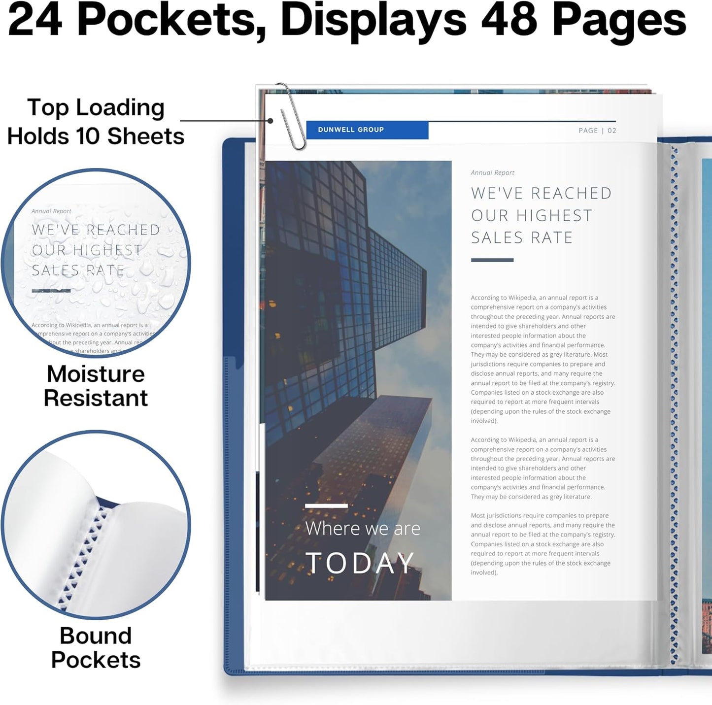 Dunwell Presentation Binder 24-Pocket, Displays 48 Pages, 8.5x11 Portfolio Binder with Plastic Sleeves, Storage and Organizer for Documents, Certificates, Projects, Photos (3 Pack, Black)
